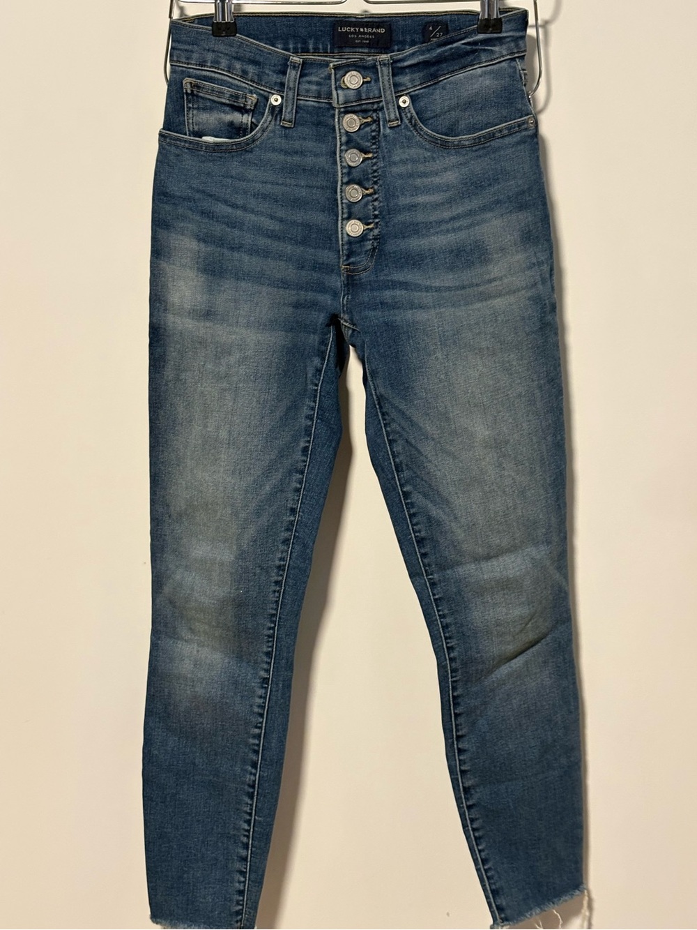 Lucky Brand High-Rise Button-Fly Ankle Skinny Jeans in Blue